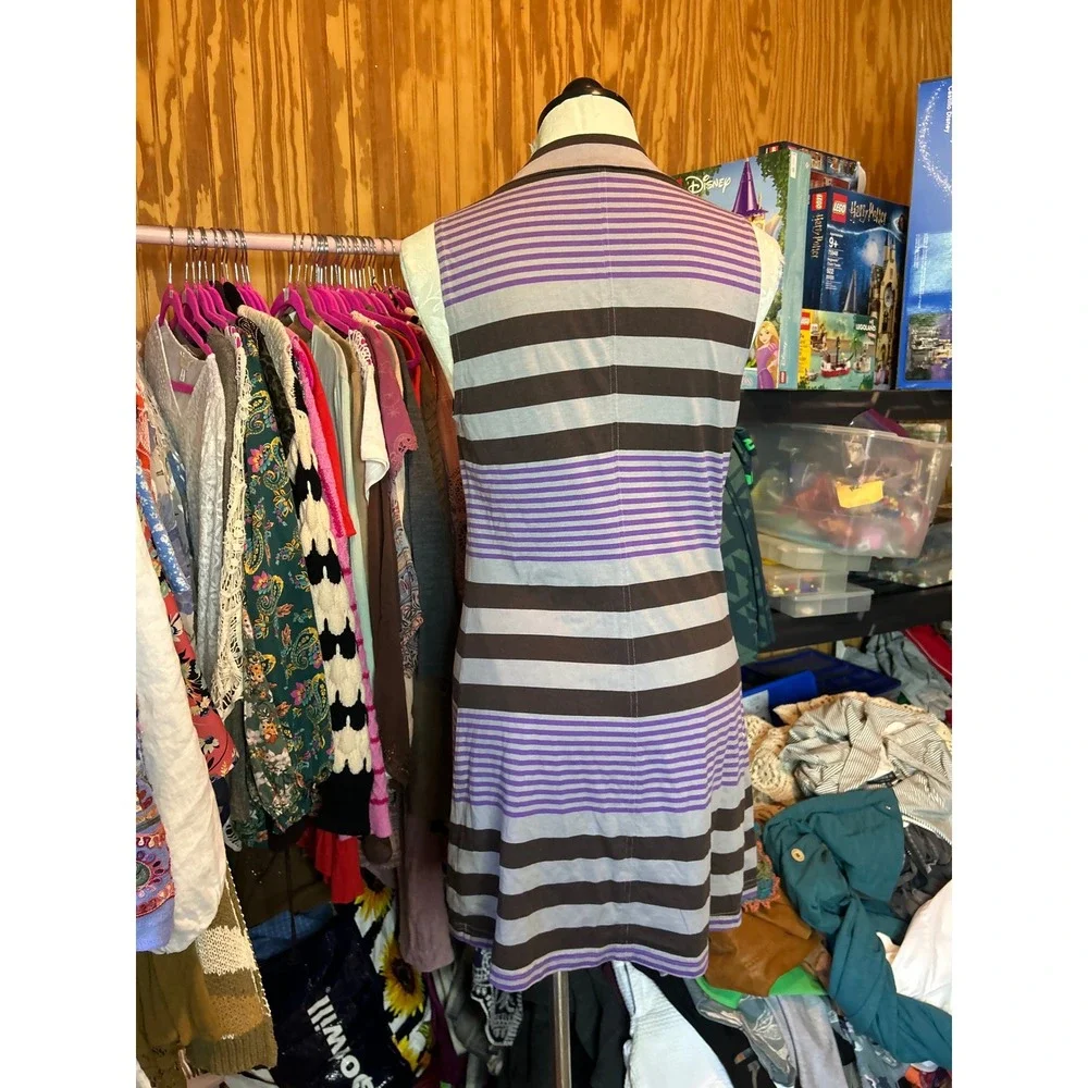 Patagonia Outdoors Purple‎ Striped Cowl Neck Sleeveless Cotton Dress Fitted M